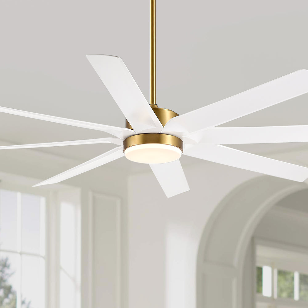Gold & Black Ceiling Fans with LED Lights, 70 Inch 8-Blade Ceiling Fan Remote Control, Industrial Ceiling Fan with Reversible DC Motor, Downrod Mount LED Ceiling Light for Bedroom