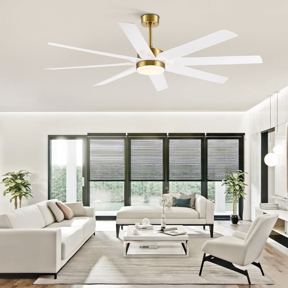 Gold & Black Ceiling Fans with LED Lights, 70 Inch 8-Blade Ceiling Fan Remote Control, Industrial Ceiling Fan with Reversible DC Motor, Downrod Mount LED Ceiling Light for Bedroom