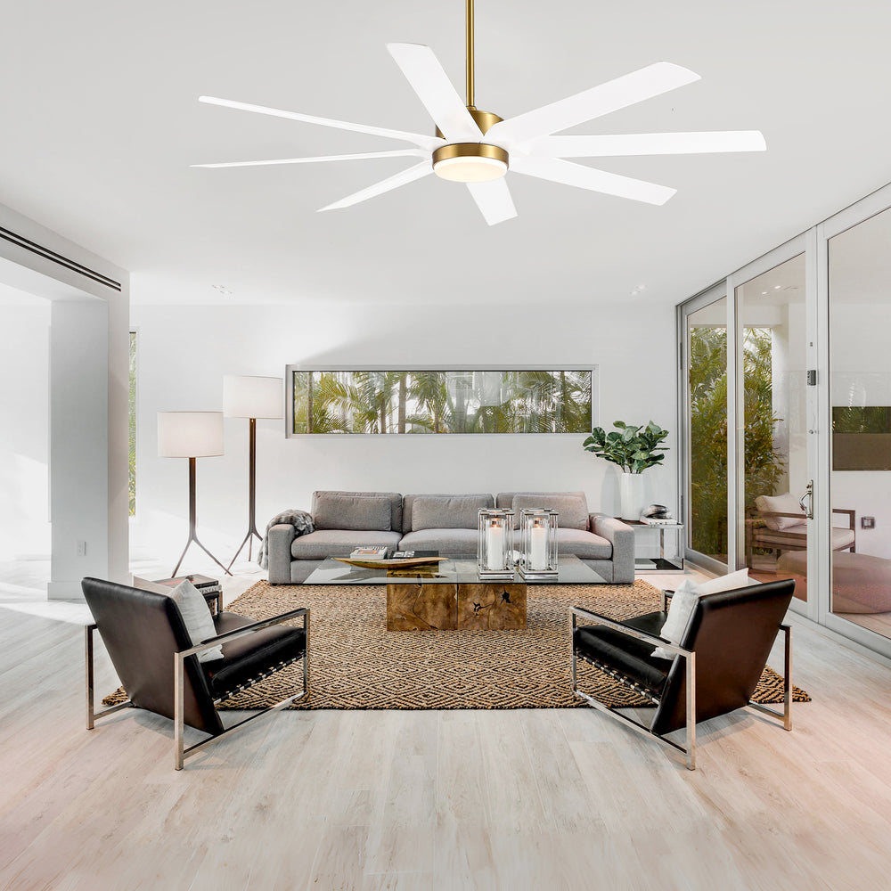 Gold & Black Ceiling Fans with LED Lights, 70 Inch 8-Blade Ceiling Fan Remote Control, Industrial Ceiling Fan with Reversible DC Motor, Downrod Mount LED Ceiling Light for Bedroom
