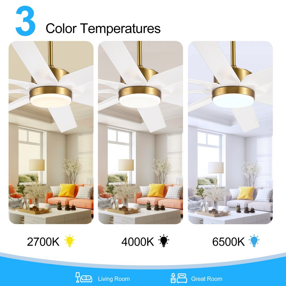 Gold & Black Ceiling Fans with LED Lights, 70 Inch 8-Blade Ceiling Fan Remote Control, Industrial Ceiling Fan with Reversible DC Motor, Downrod Mount LED Ceiling Light for Bedroom