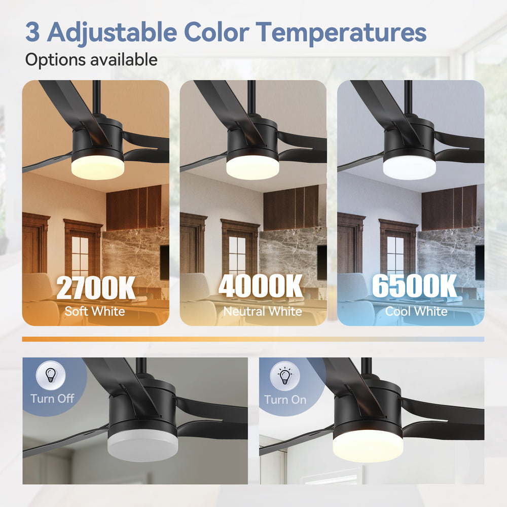 52-in Black/White LED Ceiling Fan with Light Kit and Remote(3-Blade)