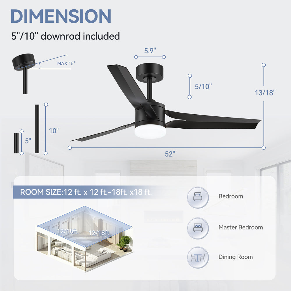 52-in Black/White LED Ceiling Fan with Light Kit and Remote(3-Blade)