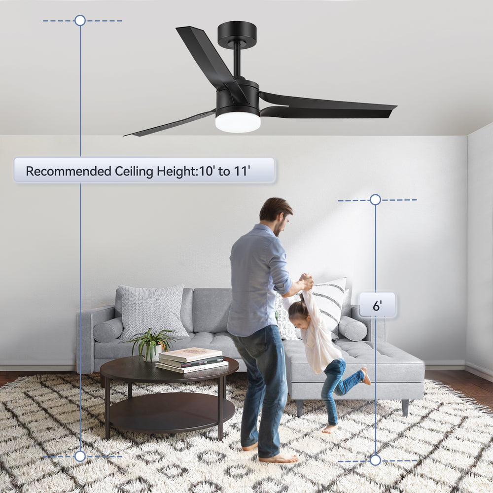 52-in Black/White LED Ceiling Fan with Light Kit and Remote(3-Blade)