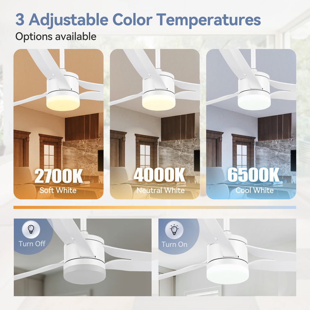 52-in Black/White LED Ceiling Fan with Light Kit and Remote(3-Blade)