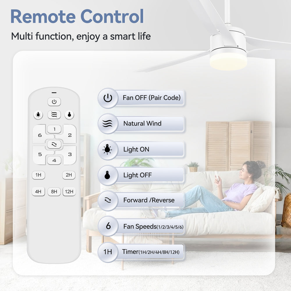 52-in Black/White LED Ceiling Fan with Light Kit and Remote(3-Blade)