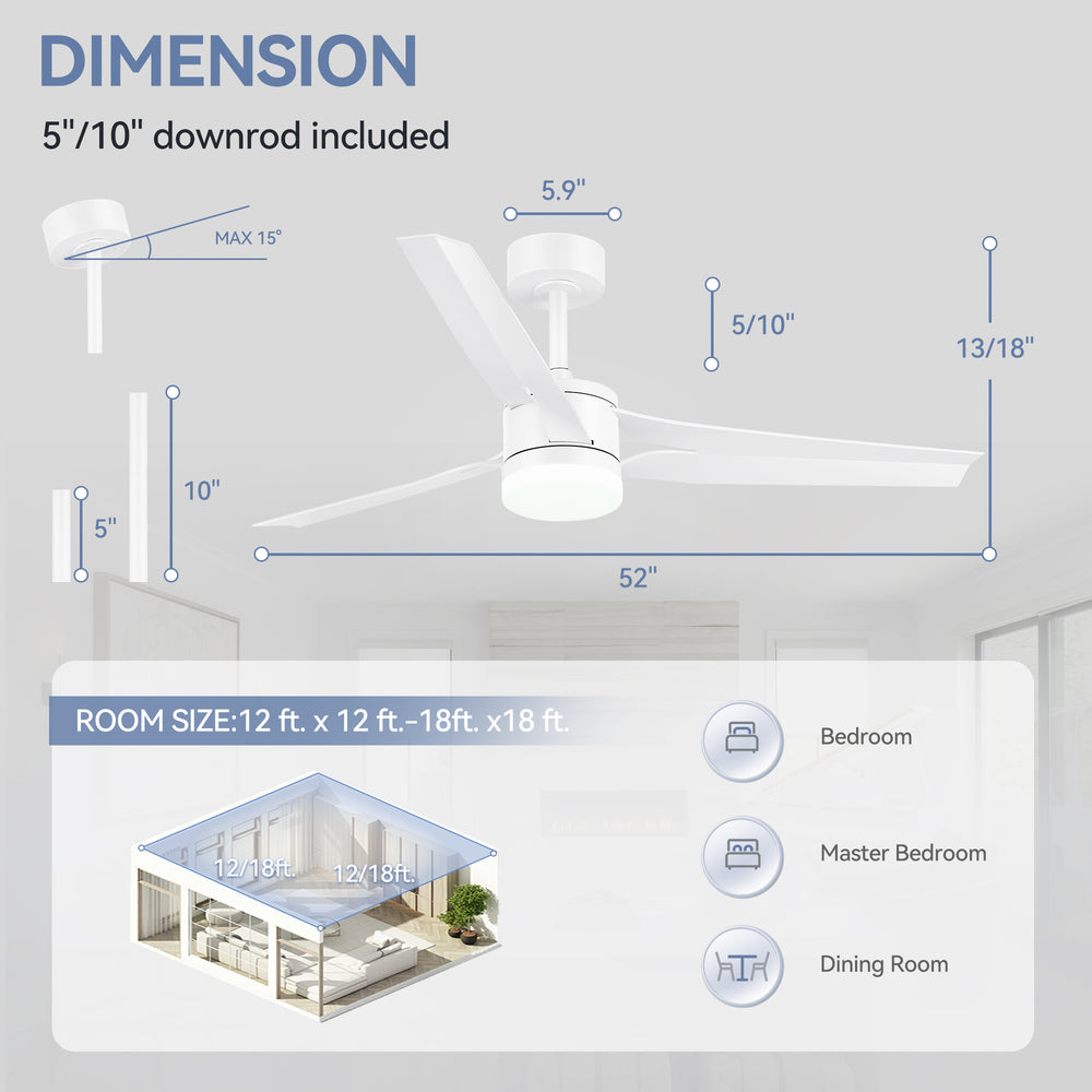 52-in Black/White LED Ceiling Fan with Light Kit and Remote(3-Blade)