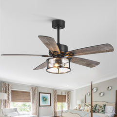 52 Inch  5-Blade  Indoor Ceiling Fan with Light and Remote,5in and 10in Downrod Included