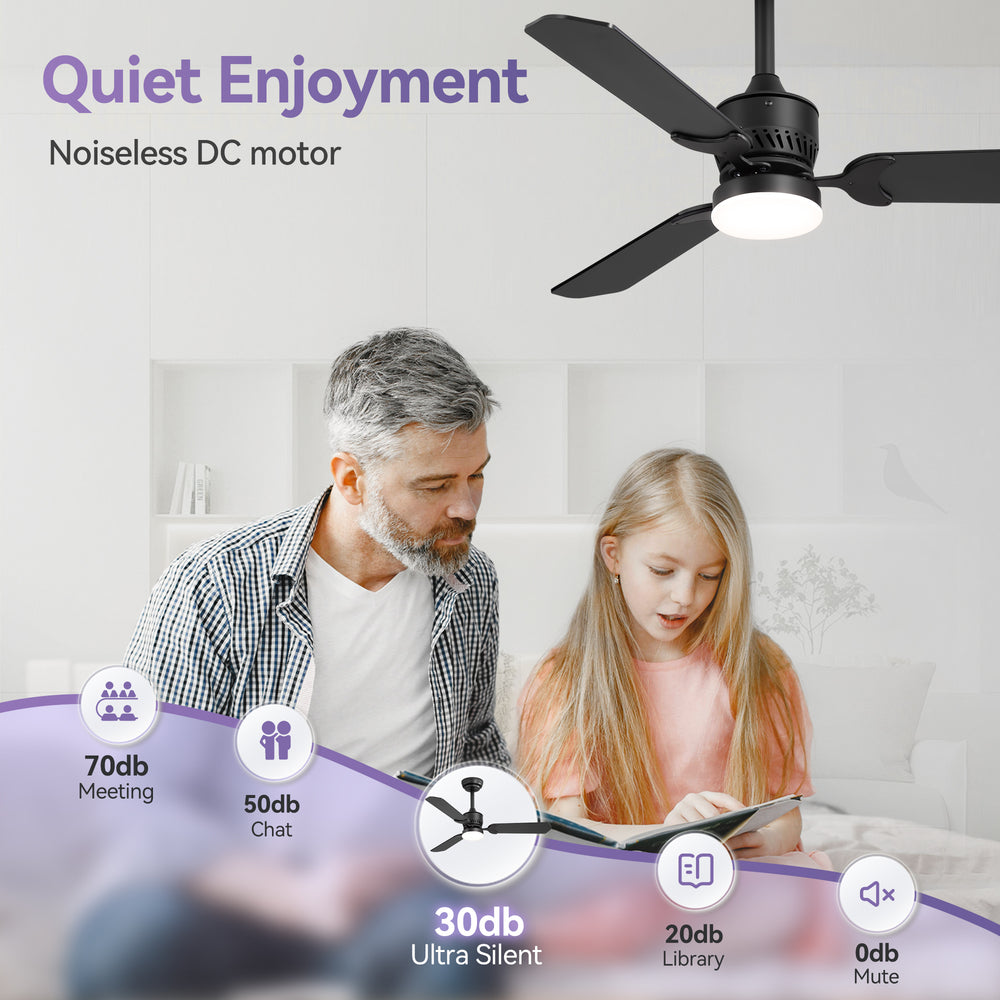 1/2PCS 42-in Reversible 3-Blade Integrated Ceiling Fan with LED Light and Remote,4in and 8in Downrod Included