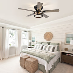 52 Inch 5-Blade Flush Ceiling fan with Light Kit and Remote Control Included