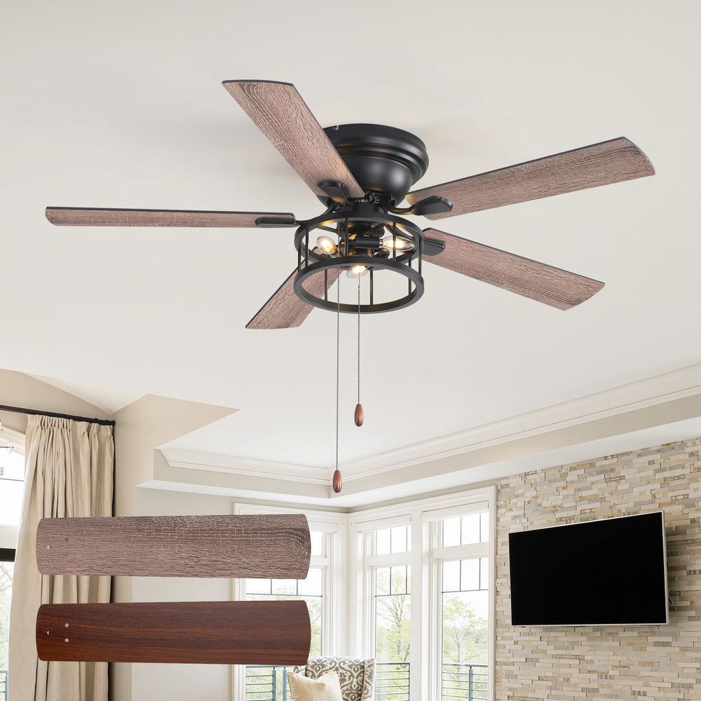 52-inch Indoor Black Ceiling Fan with Light Kit and Pull Chain Included