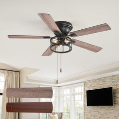 52-inch Indoor Black Ceiling Fan with Light Kit and Pull Chain Included