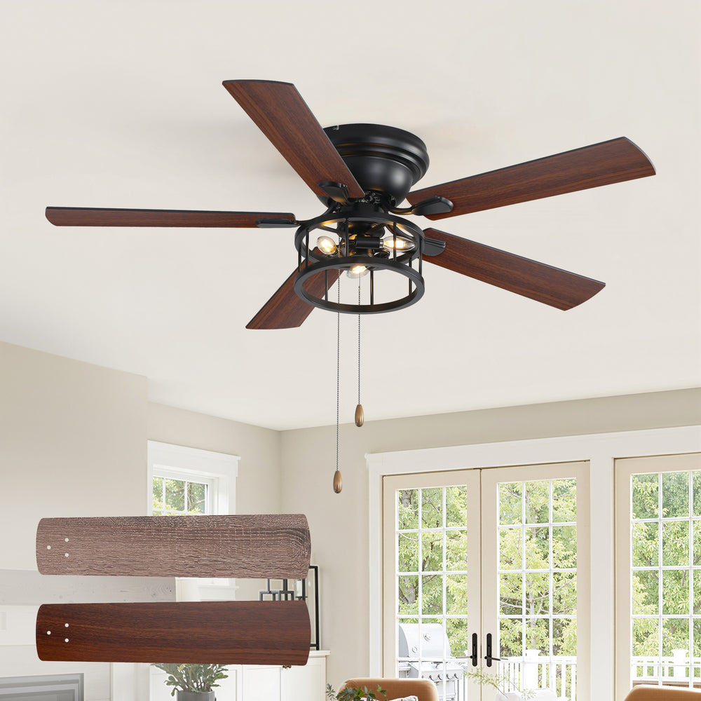 52-inch Indoor Black Ceiling Fan with Light Kit and Pull Chain Included