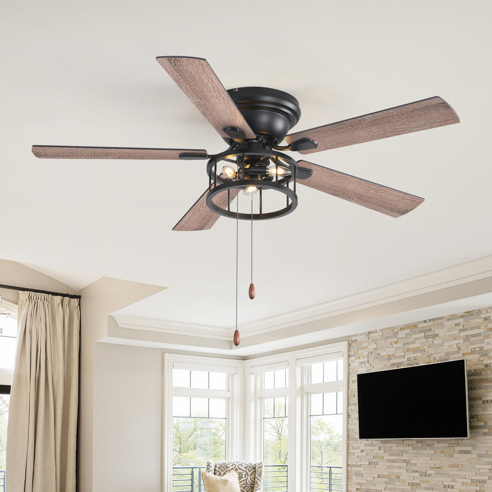 52-inch Indoor Black Ceiling Fan with Light Kit and Pull Chain Included