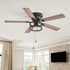 52-inch Indoor Black Ceiling Fan with Light Kit and Pull Chain Included