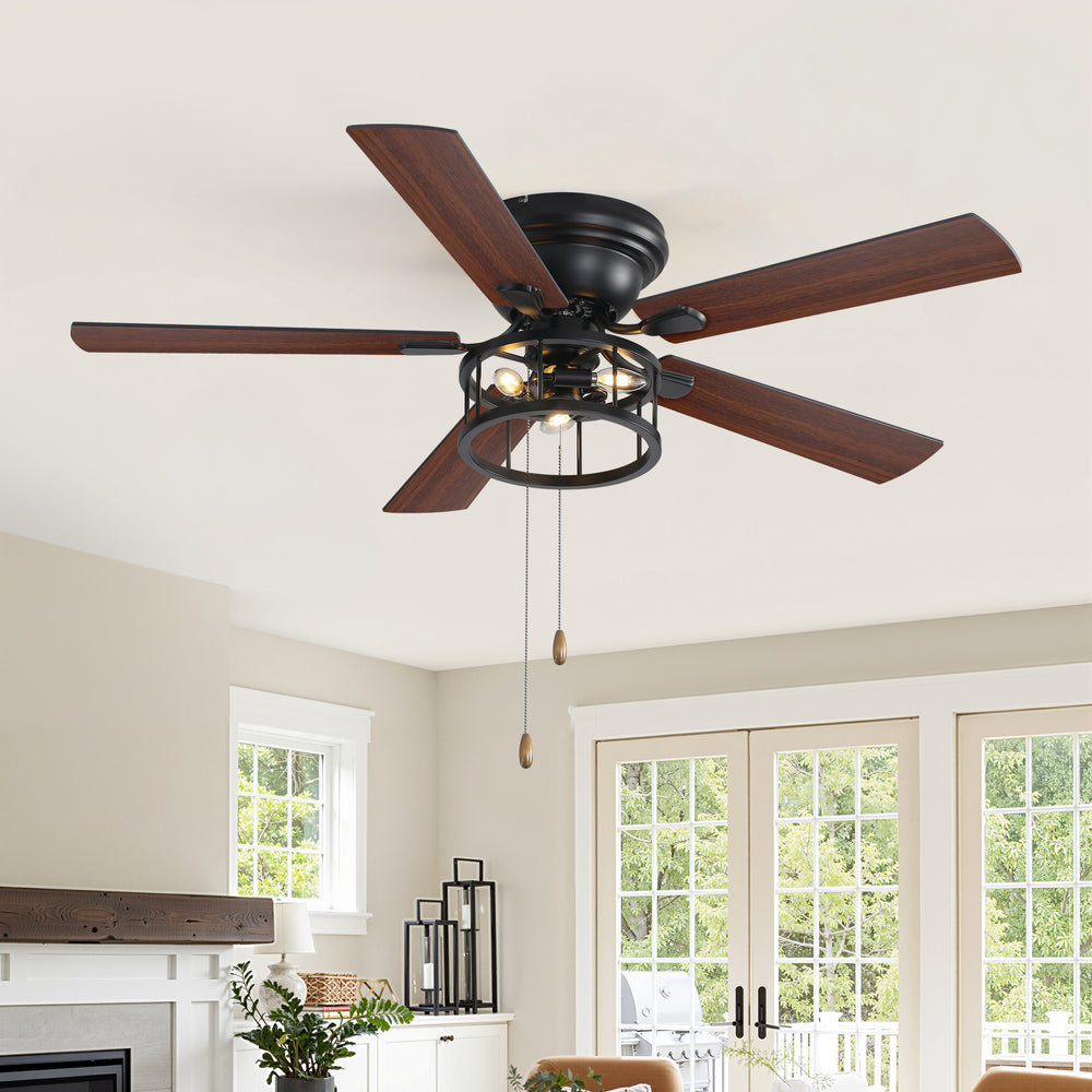 52-inch Indoor Black Ceiling Fan with Light Kit and Pull Chain Included