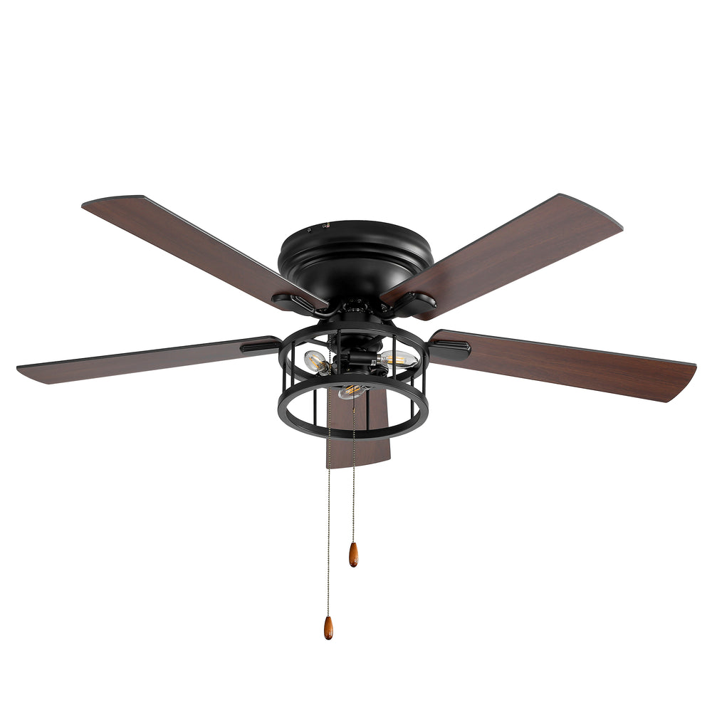 52-inch Indoor Black Ceiling Fan with Light Kit and Pull Chain Included