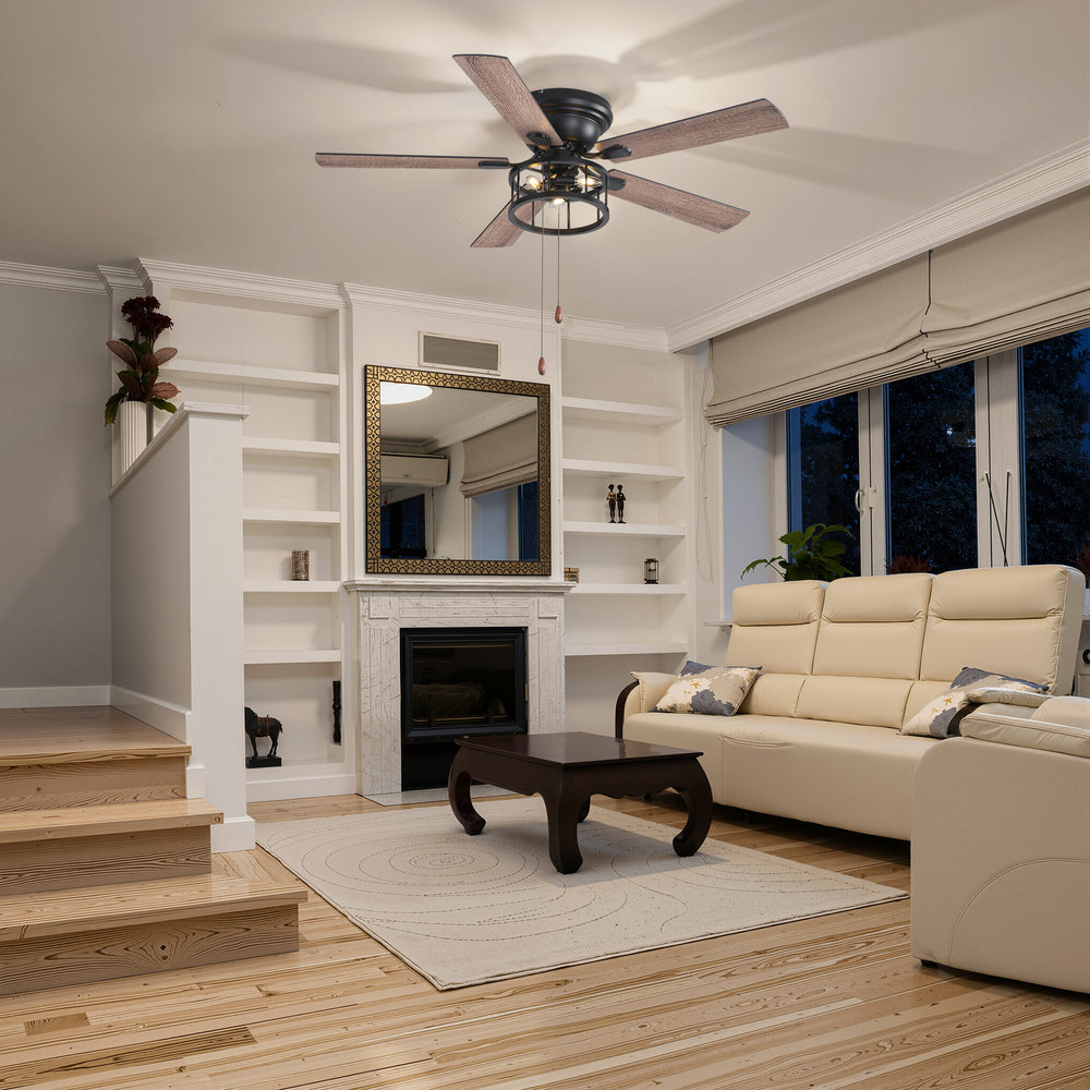 52-inch Indoor Black Ceiling Fan with Light Kit and Pull Chain Included