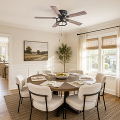 52-inch Indoor Black Ceiling Fan with Light Kit and Pull Chain Included
