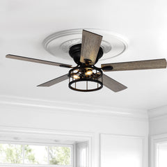 52 Inch 5-Blade Flush Ceiling fan with Light Kit and Remote Control Included