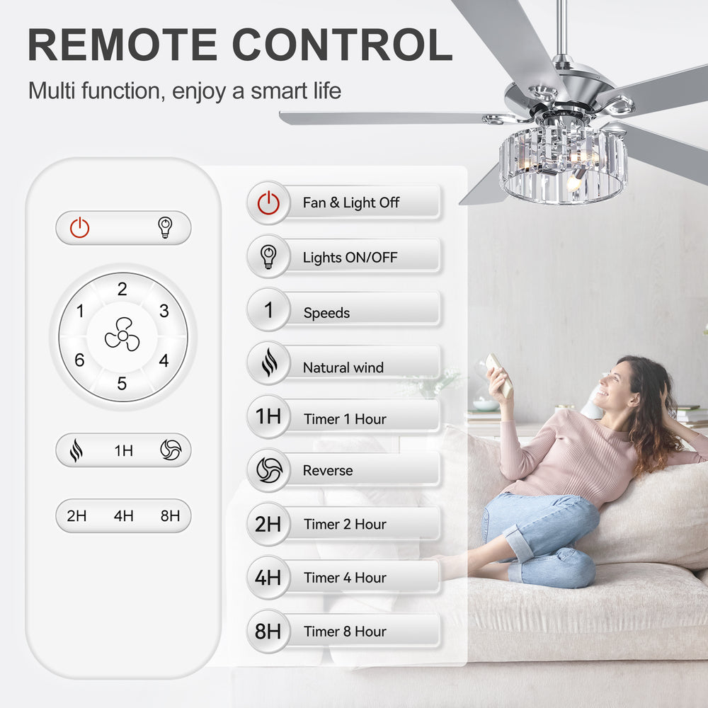 52-inch 5-Blade Standard Ceiling Fan with Remote Control and Light Kit Included