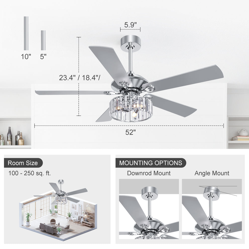 52-inch 5-Blade Standard Ceiling Fan with Remote Control and Light Kit Included