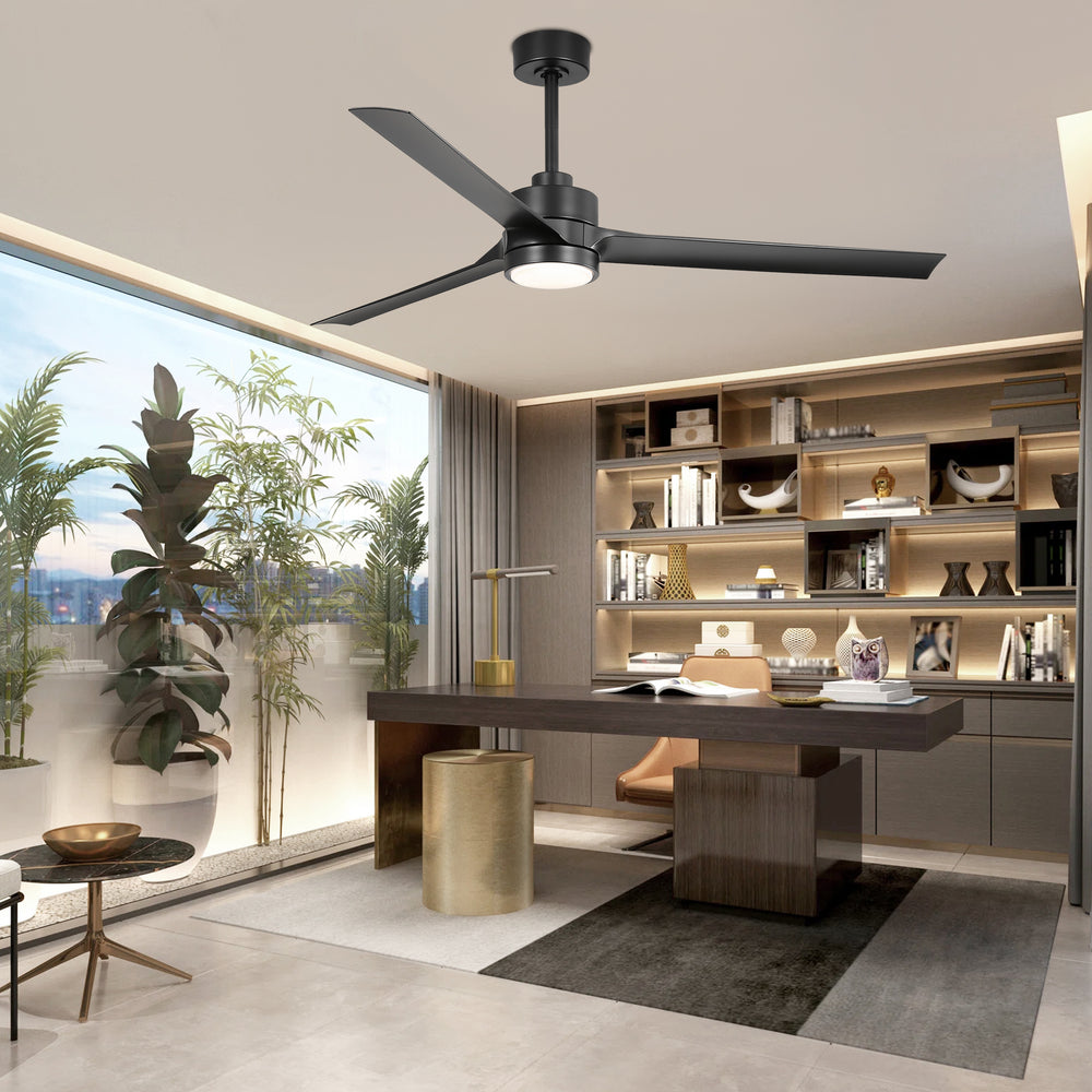 60-in Integrated LED Indoor Ceiling Fans with Light and Remote Control, 6" and 12" Downrod Included