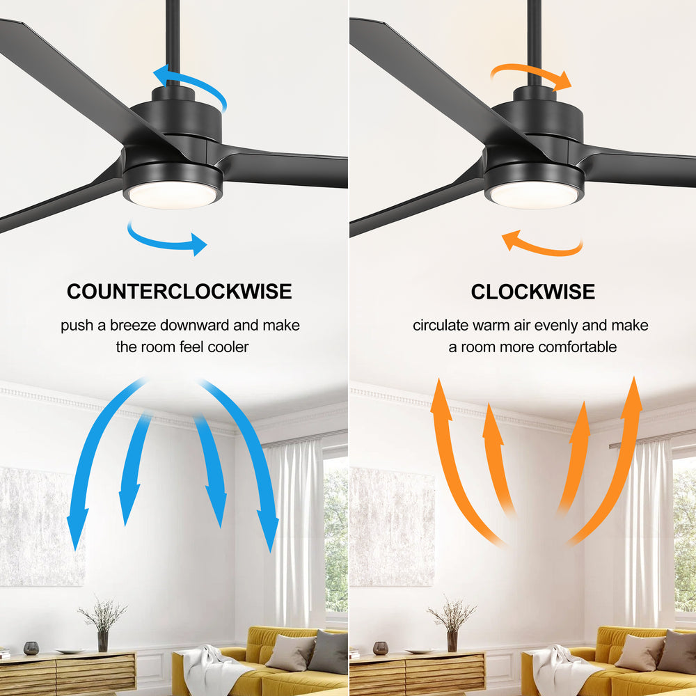 60-in Integrated LED Indoor Ceiling Fans with Light and Remote Control, 6" and 12" Downrod Included