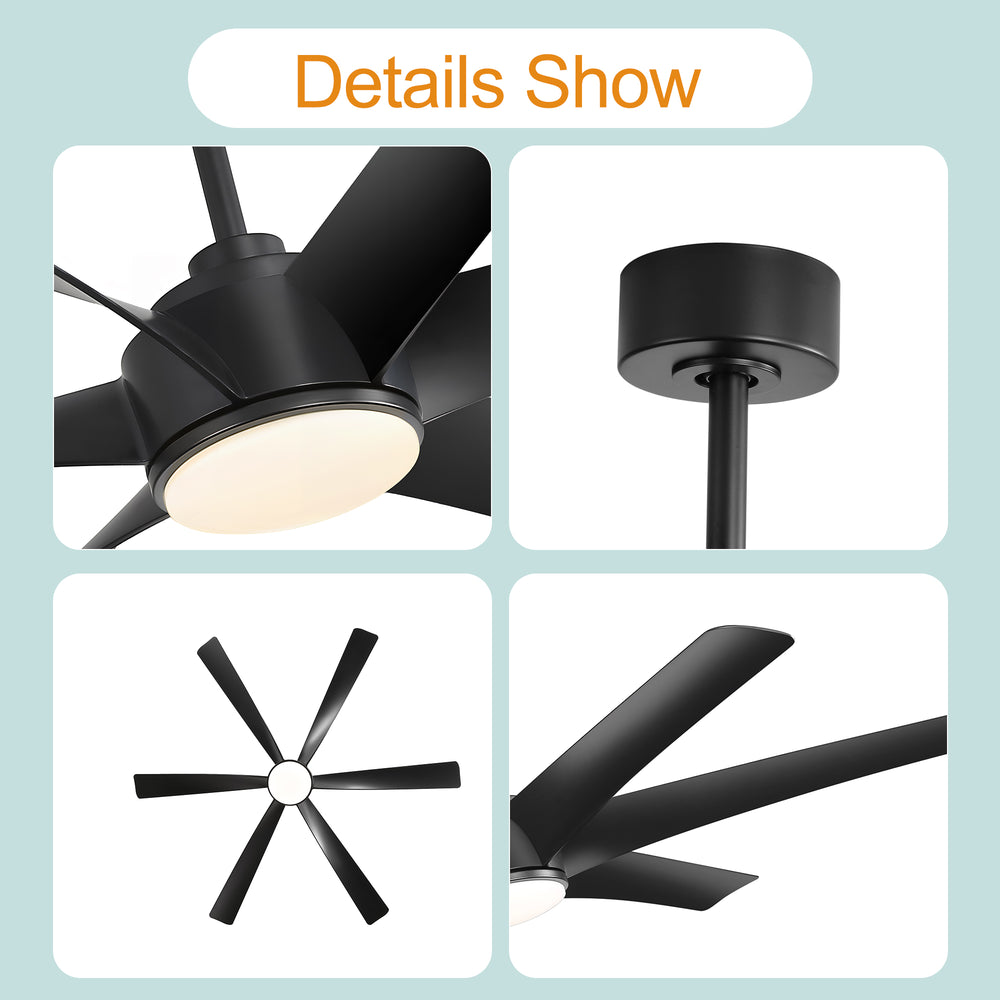 65-in Indoor Large LED Ceiling Fan with Light Remote (6-Blade)