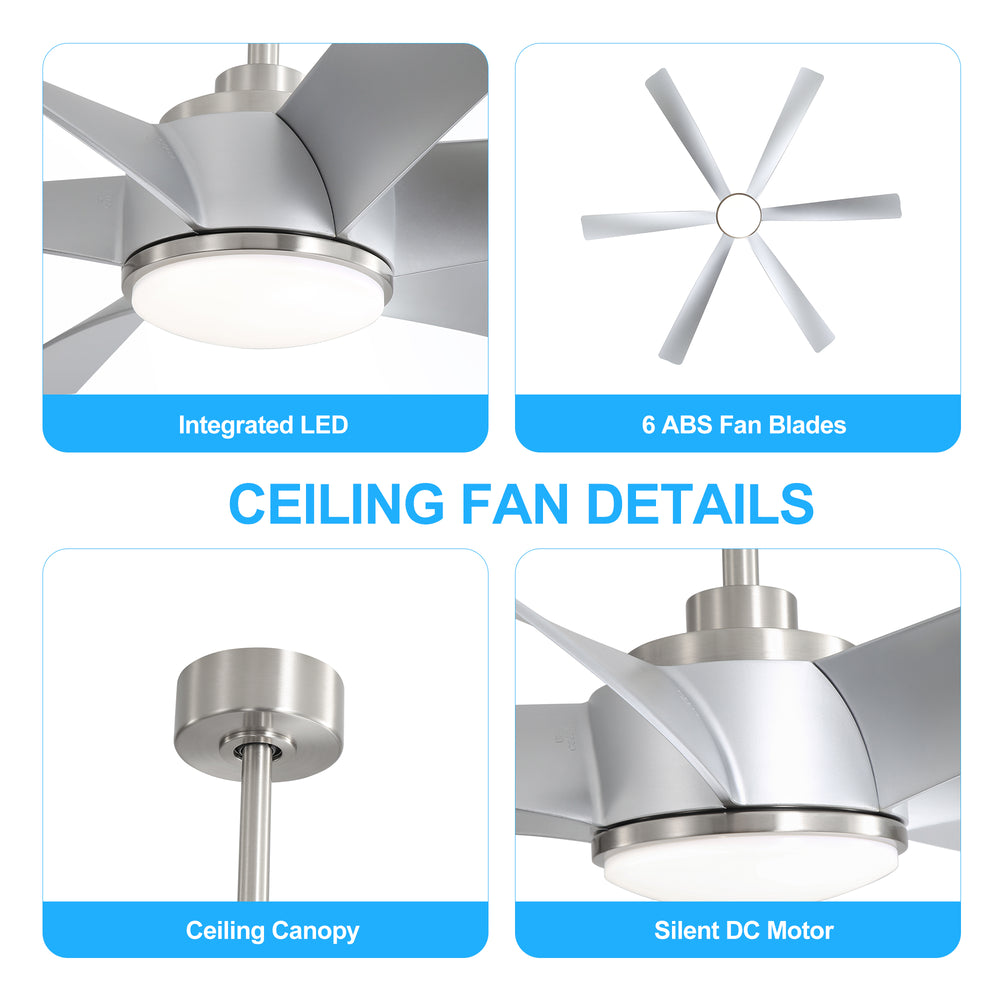 65-in Indoor Large LED Ceiling Fan with Light Remote (6-Blade)
