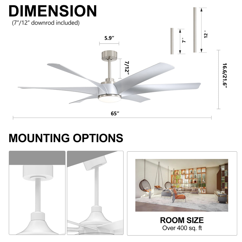 65-in Indoor Large LED Ceiling Fan with Light Remote (6-Blade)