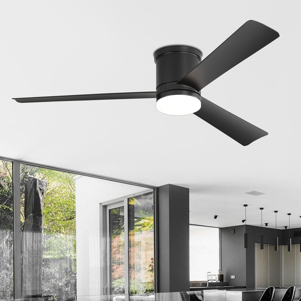52 Inch 3-Blade Ceiling Fan with Light, Ceiling Fans with LED Light Remote Control with Reversible DC Motor, Flush Mount for Indoor Bedroom Kitchen Farmhouse