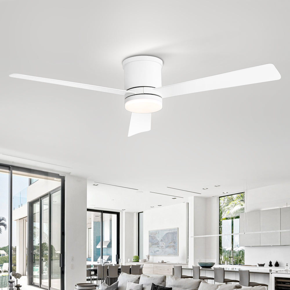 52 Inch 3-Blade Ceiling Fan with Light, Ceiling Fans with LED Light Remote Control with Reversible DC Motor, Flush Mount for Indoor Bedroom Kitchen Farmhouse