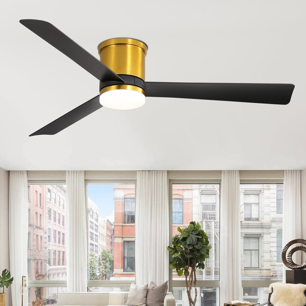 52 Inch 3-Blade Ceiling Fan with Light, Ceiling Fans with LED Light Remote Control with Reversible DC Motor, Flush Mount for Indoor Bedroom Kitchen Farmhouse