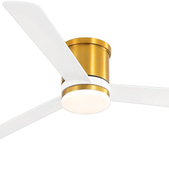 White and Gold Ceiling Fan with Light, 52 Inch 3-Blade Ceiling Fans with LED Light Remote Control with Reversible DC Motor, Flush Mount for Indoor Bedroom Kitchen Farmhouse