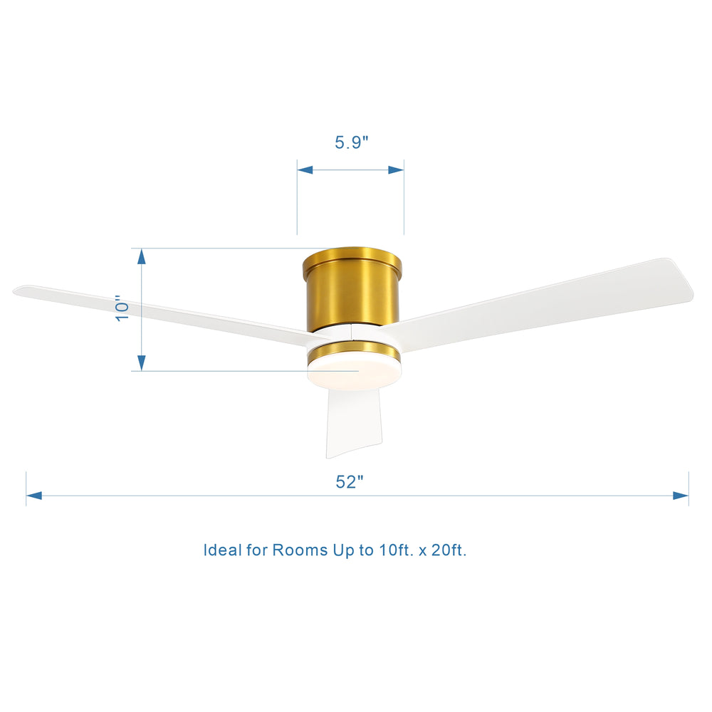 52 Inch 3-Blade Ceiling Fan with Light, Ceiling Fans with LED Light Remote Control with Reversible DC Motor, Flush Mount for Indoor Bedroom Kitchen Farmhouse