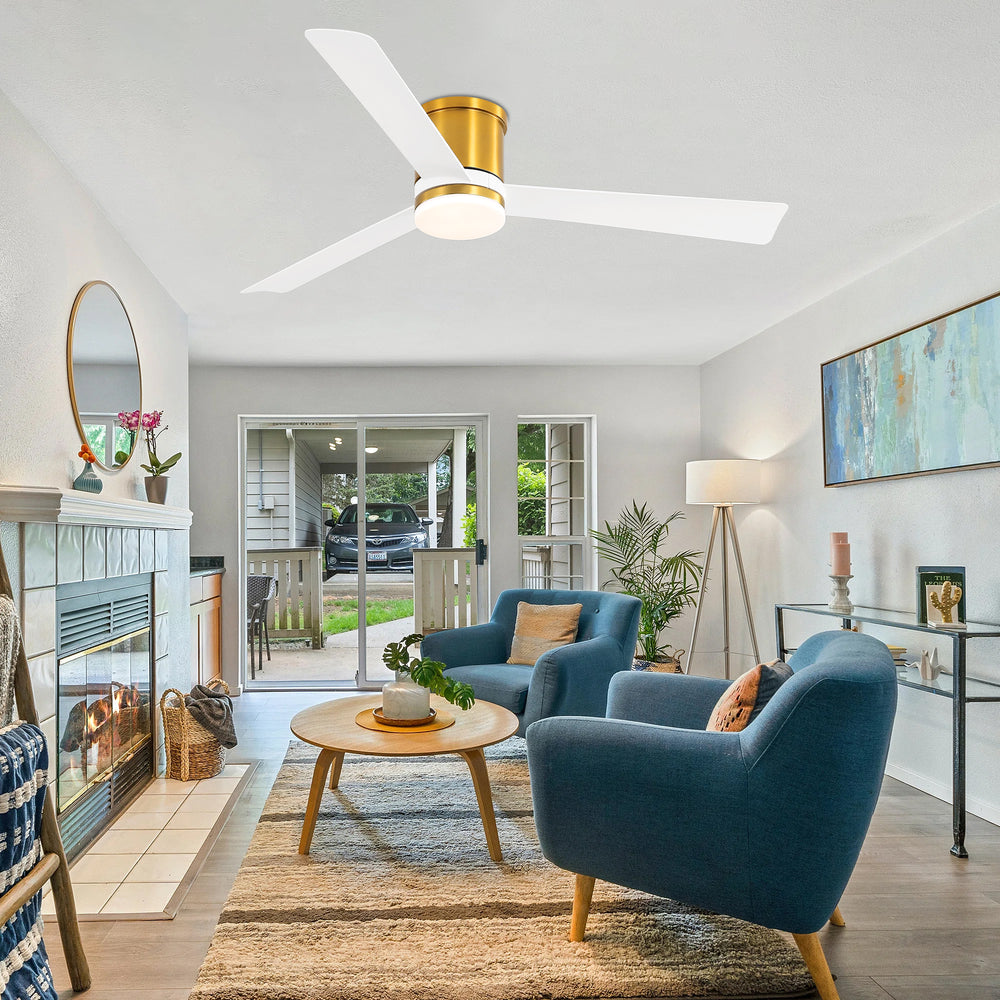 52 Inch 3-Blade Ceiling Fan with Light, Ceiling Fans with LED Light Remote Control with Reversible DC Motor, Flush Mount for Indoor Bedroom Kitchen Farmhouse