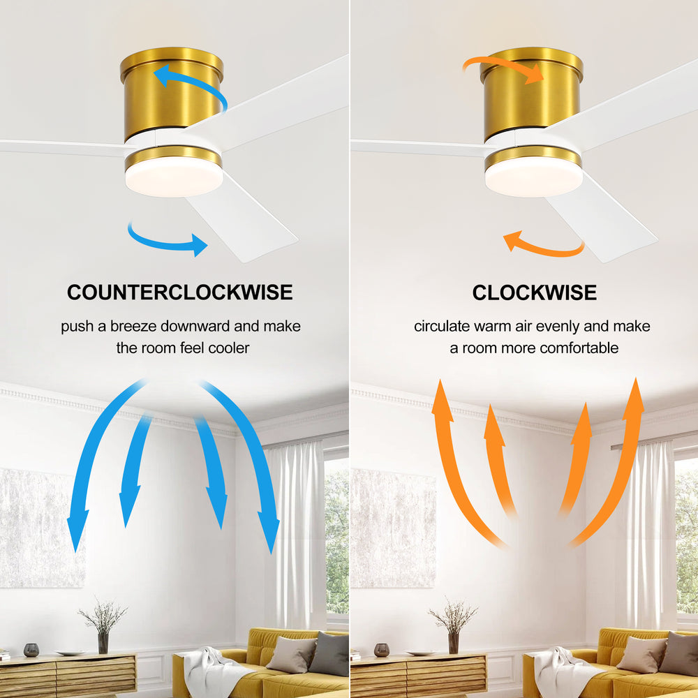 52 Inch 3-Blade Ceiling Fan with Light, Ceiling Fans with LED Light Remote Control with Reversible DC Motor, Flush Mount for Indoor Bedroom Kitchen Farmhouse