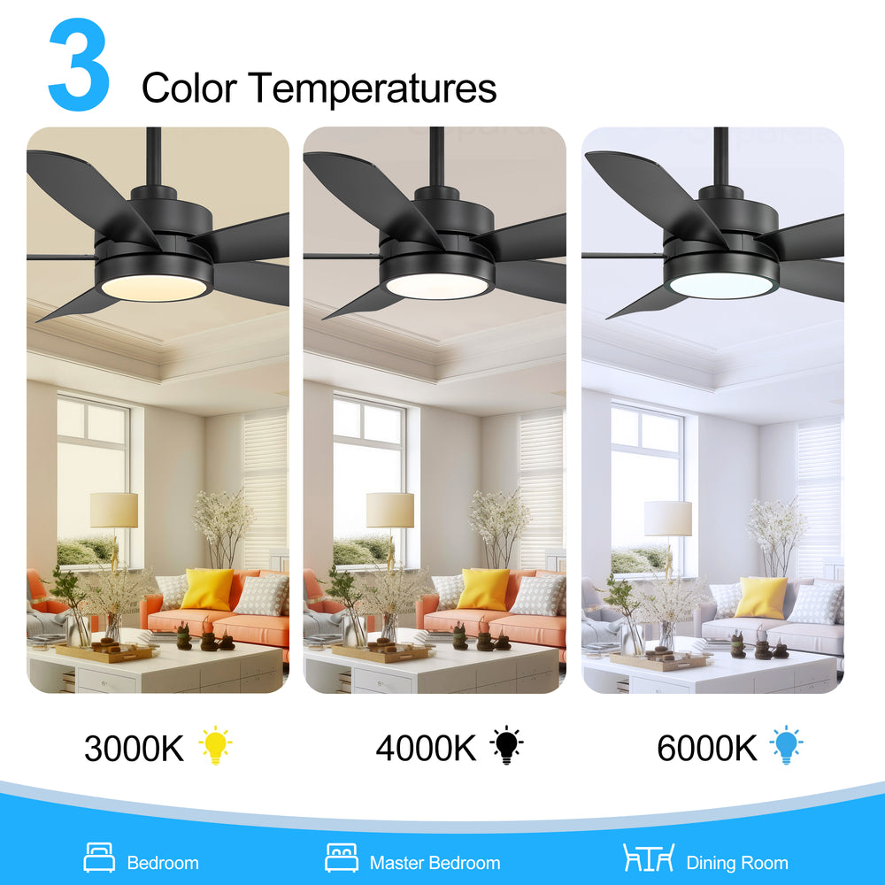 52-inch 5-Blade LED Ceiling Fan with Light and Remote,5" and 10" Downrods Included
