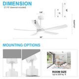 52-inch 5-Blade LED Ceiling Fan with Light and Remote,5" and 10" Downrods Included