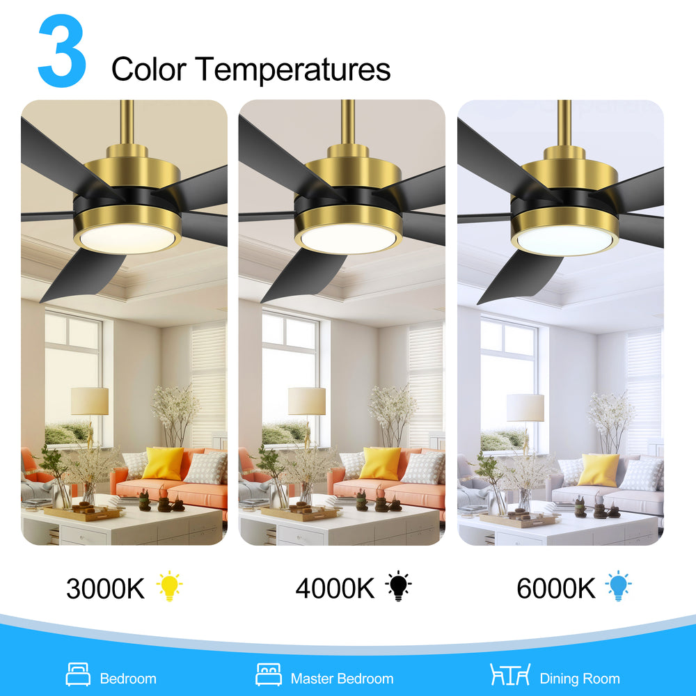 52-inch 5-Blade LED Ceiling Fan with Light and Remote,5" and 10" Downrods Included