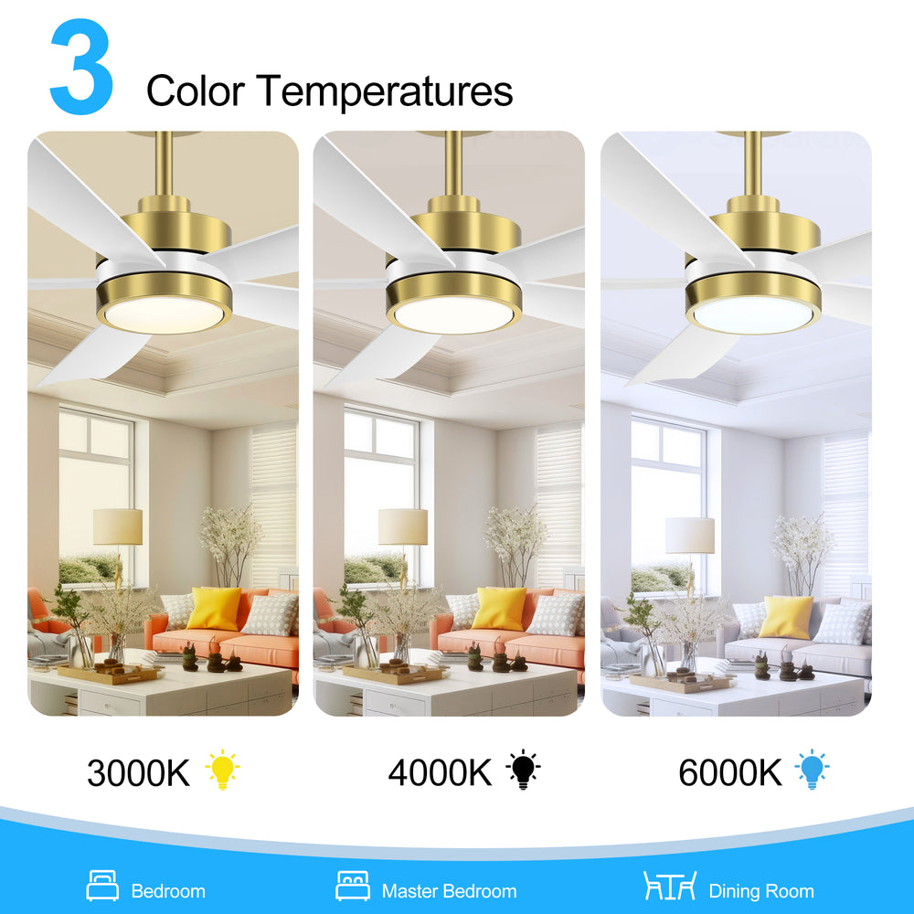 52-inch 5-Blade LED Ceiling Fan with Light and Remote,5" and 10" Downrods Included