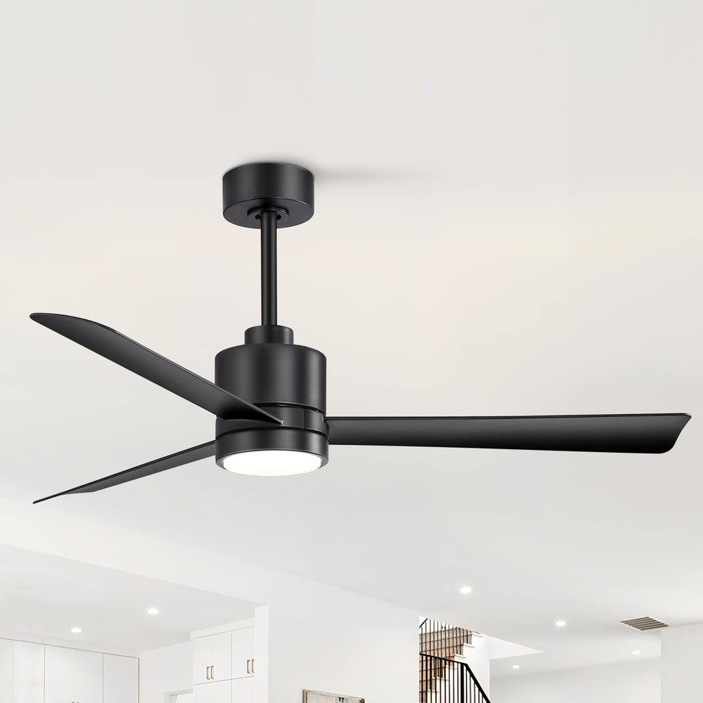 52 Inch Ceiling Fan with Led Lights, 3-Blade Industrial Ceiling Fan Remote Control, Reversible DC Motor, 6-Speed, Low Profile Ceiling Fans for Bedroom Kitchen
