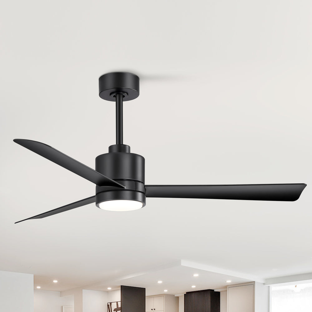 52 Inch Ceiling Fan with Led Lights, 3-Blade Industrial Ceiling Fan Remote Control, Reversible DC Motor, 6-Speed, Low Profile Ceiling Fans for Bedroom Kitchen