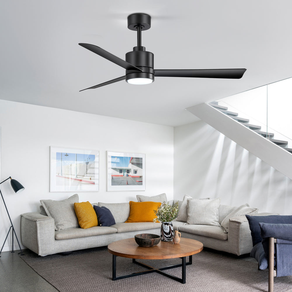 52 Inch Ceiling Fan with Led Lights, 3-Blade Industrial Ceiling Fan Remote Control, Reversible DC Motor, 6-Speed, Low Profile Ceiling Fans for Bedroom Kitchen