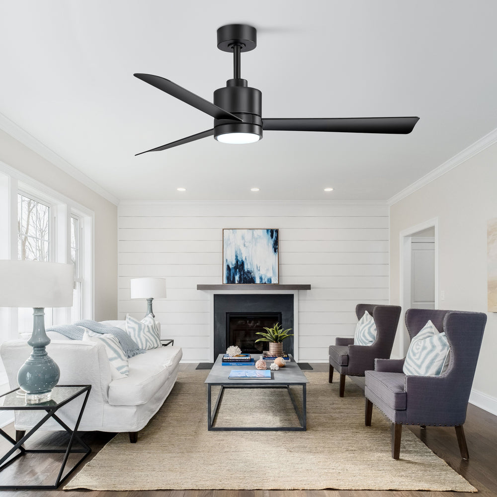 52 Inch Ceiling Fan with Led Lights, 3-Blade Industrial Ceiling Fan Remote Control, Reversible DC Motor, 6-Speed, Low Profile Ceiling Fans for Bedroom Kitchen