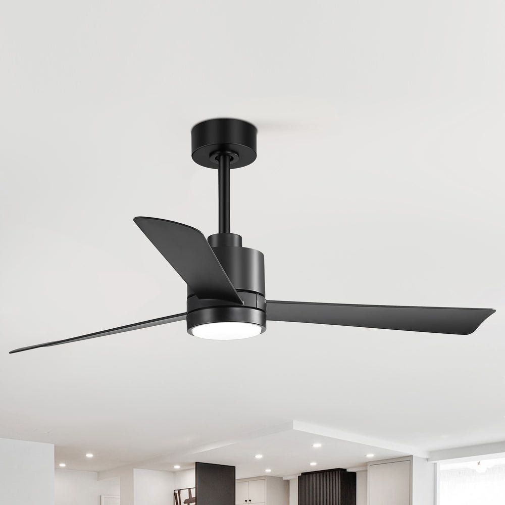52 Inch Ceiling Fan with Led Lights, 3-Blade Industrial Ceiling Fan Remote Control, Reversible DC Motor, 6-Speed, Low Profile Ceiling Fans for Bedroom Kitchen