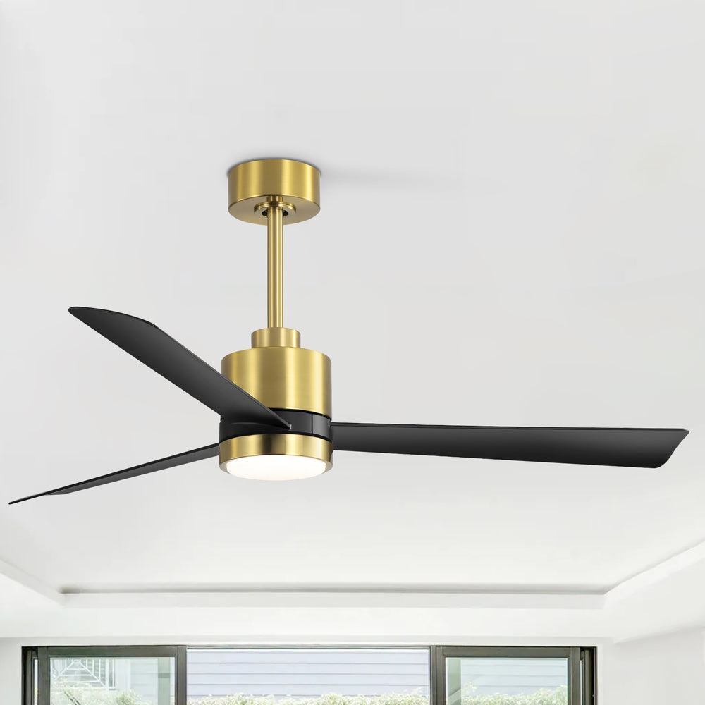 52 Inch Ceiling Fan with Led Lights, 3-Blade Industrial Ceiling Fan Remote Control, Reversible DC Motor, 6-Speed, Low Profile Ceiling Fans for Bedroom Kitchen
