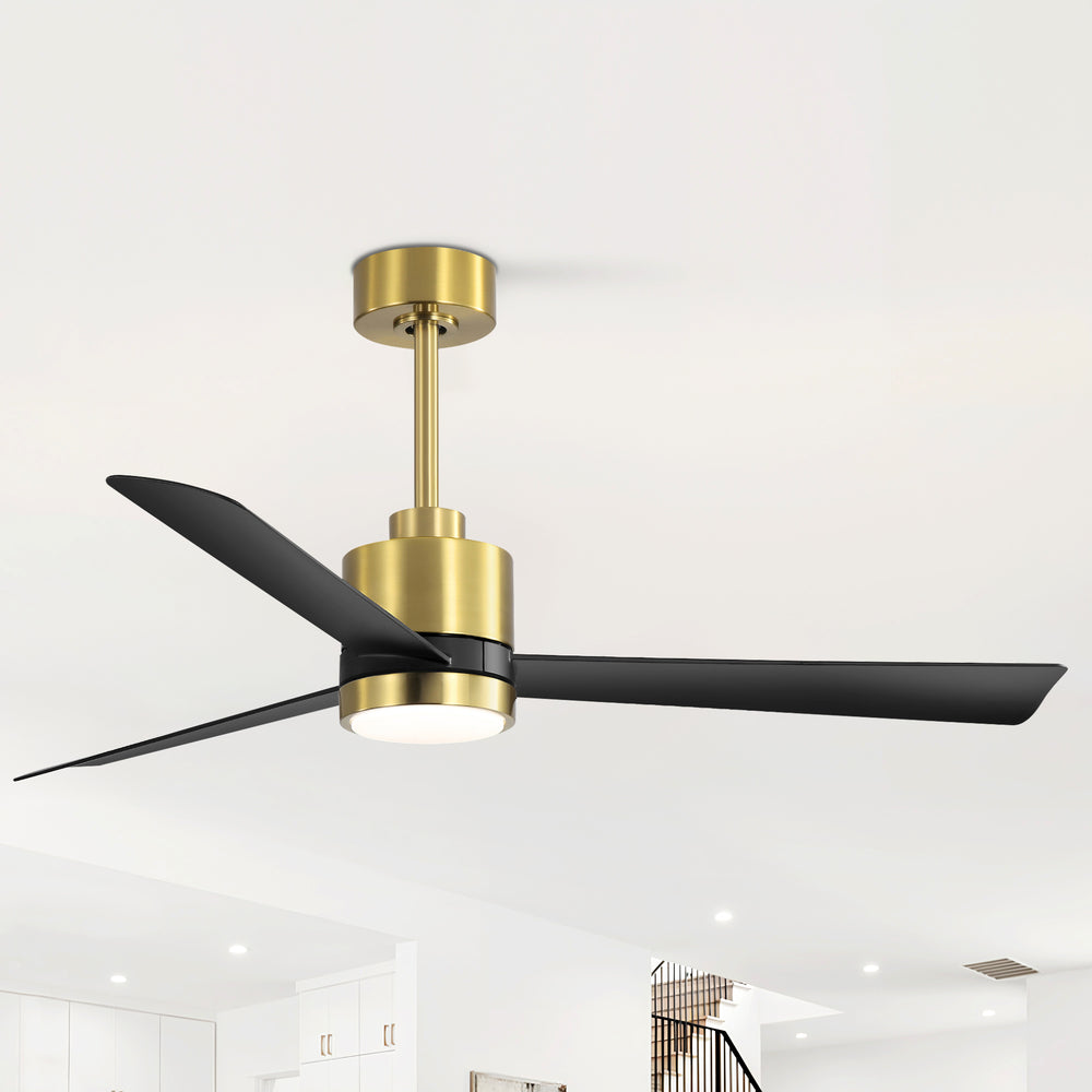 52 Inch Ceiling Fan with Led Lights, 3-Blade Industrial Ceiling Fan Remote Control, Reversible DC Motor, 6-Speed, Low Profile Ceiling Fans for Bedroom Kitchen