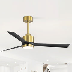 52 Inch Ceiling Fan with Led Lights, 3-Blade Industrial Ceiling Fan Remote Control, Reversible DC Motor, 6-Speed, Low Profile Ceiling Fans for Bedroom Kitchen