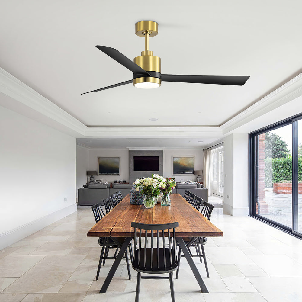 52 Inch Ceiling Fan with Led Lights, 3-Blade Industrial Ceiling Fan Remote Control, Reversible DC Motor, 6-Speed, Low Profile Ceiling Fans for Bedroom Kitchen